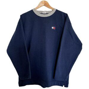 Vintage Tommy Jeans Sweatshirt Men XL Navy Blue Grey Crew 90s Hilfiger Flag Logo